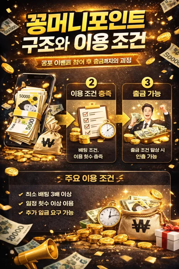 꽁머니포인트 구조와 꽁포 이벤트 이용 조건 설명 인포그래픽