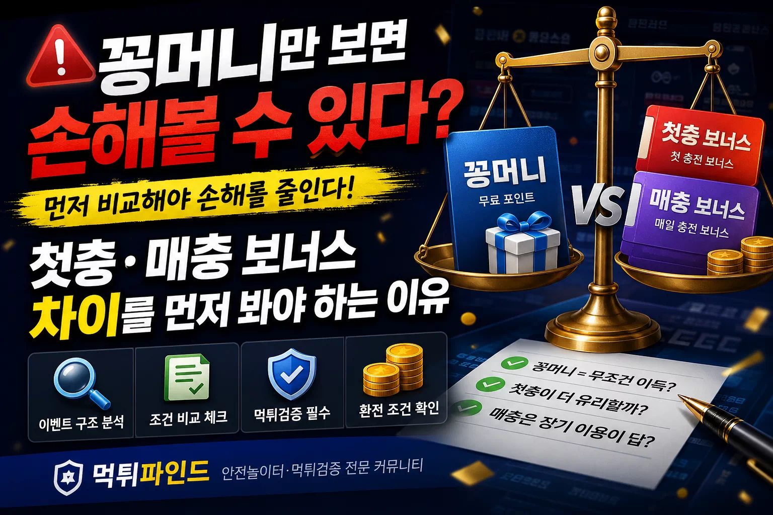 꽁머니만 보면 손해볼 수 있다? 첫충·매충 보너스 차이를 먼저 봐야 하는 이유 - 안전한 꽁머니사이트 정보