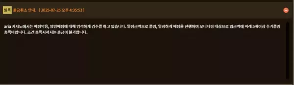 아리아카지노 먹튀 피해 사례: 254만 원 환전 거부 사건